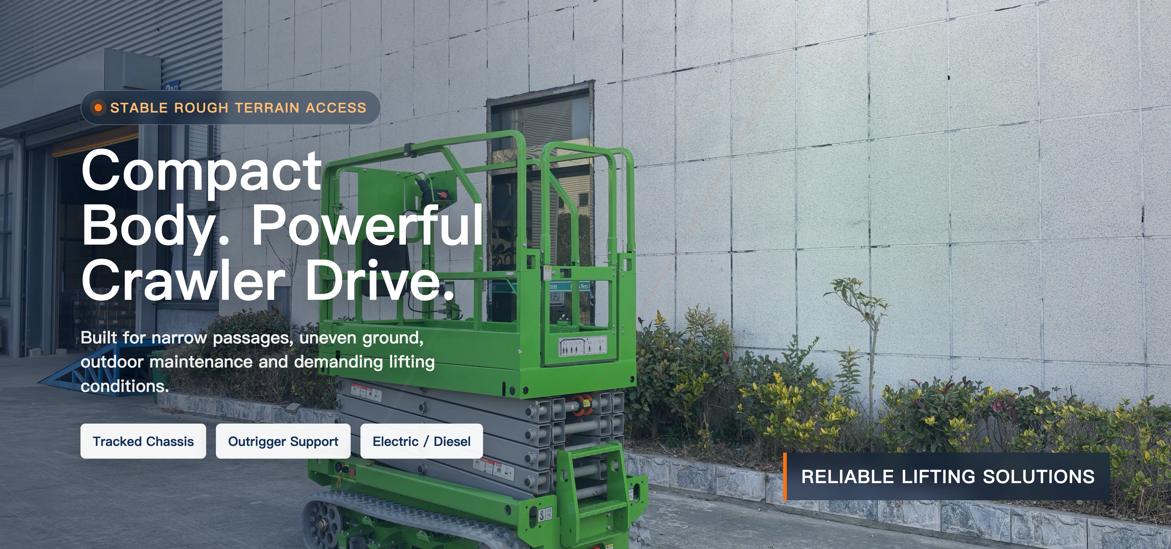 Stable rough terrain crawler lift banner